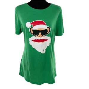 Paul Frank Julius Santa Graphic T-Shirt Green Size XL (Juniors) See Measurements